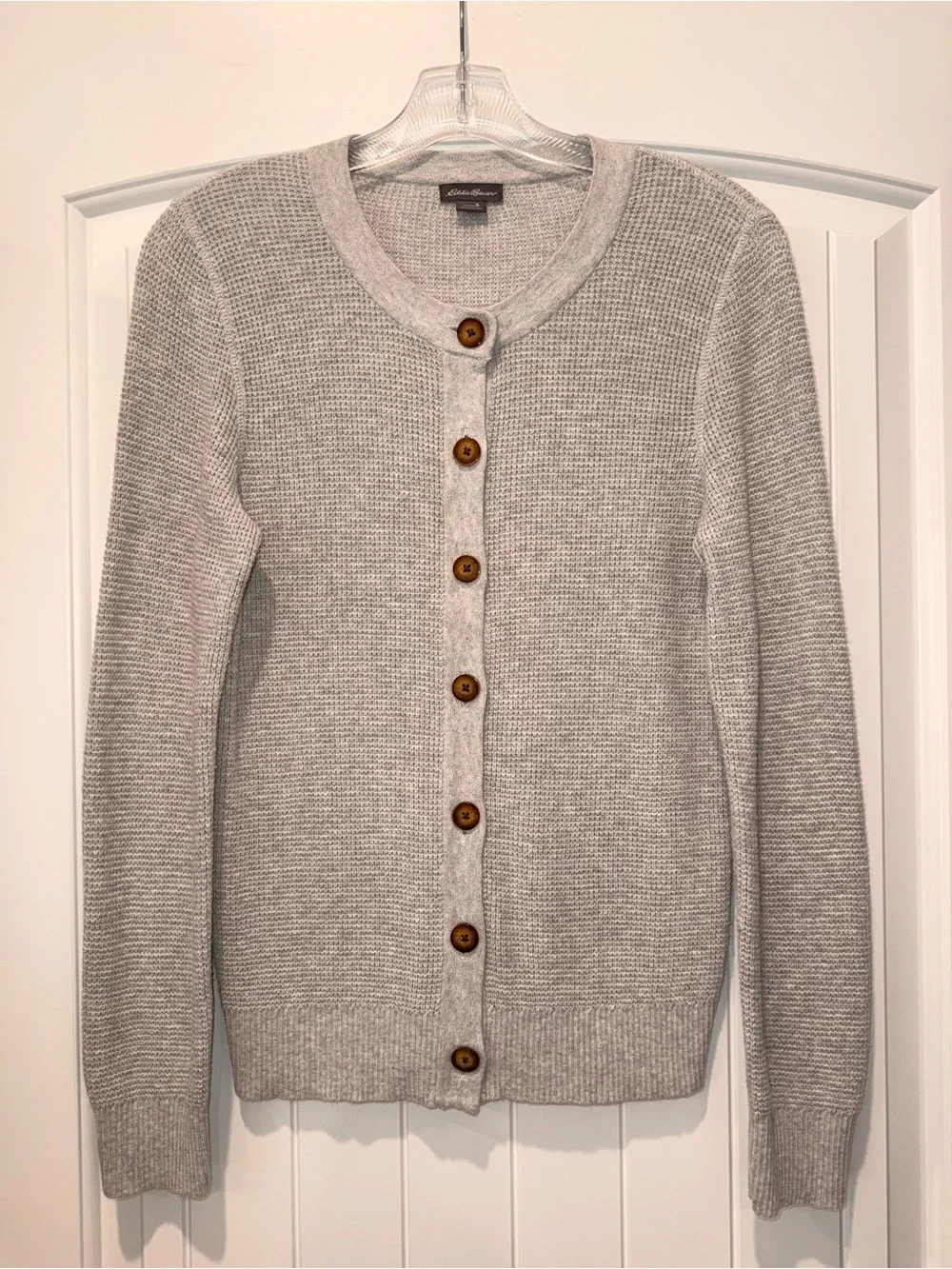 Eddie Bauer Heather Light Gray Button-Up Knit Cardigan